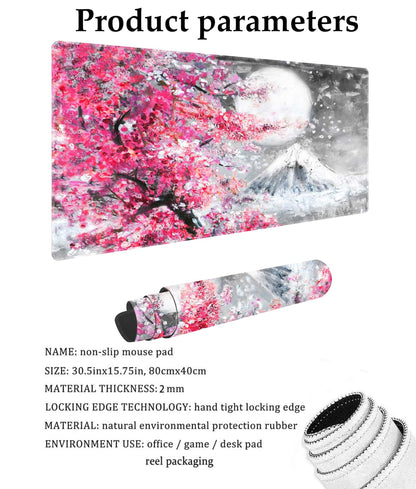 Watercolor Cherry Blossom Customized Large Extended Gaming Mouse Pad with Stitched Edges and Non-Slip Rubber Base,Suitable for Office and Home Use,31.5x15.7 Inches