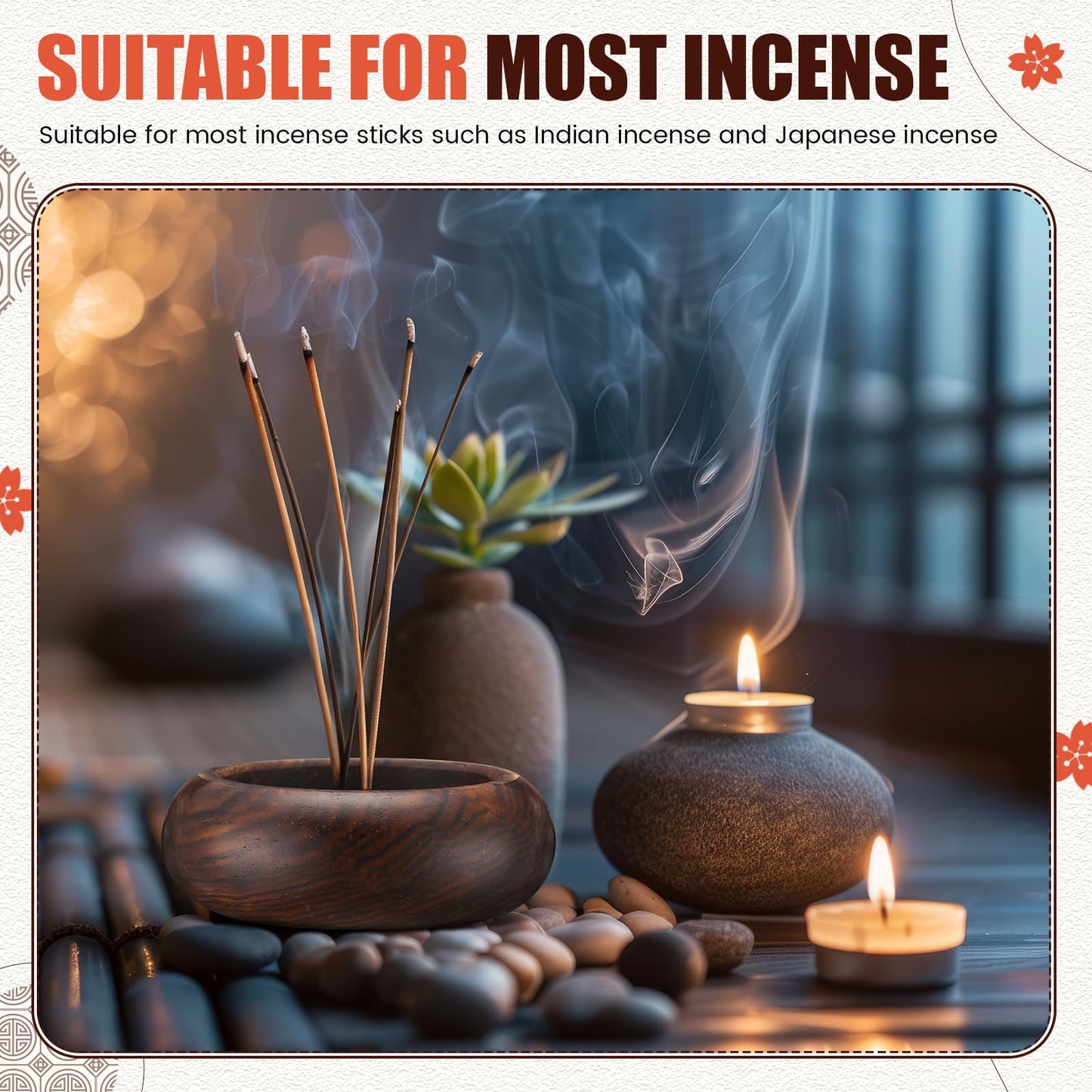 Honeydak 6 Pcs Incense Holder for Stick Wooden Round Incense Burner Stick Holder Bowl Ash Catcher Aromatherapy Ornament for Home Decor, Meditation, Yoga