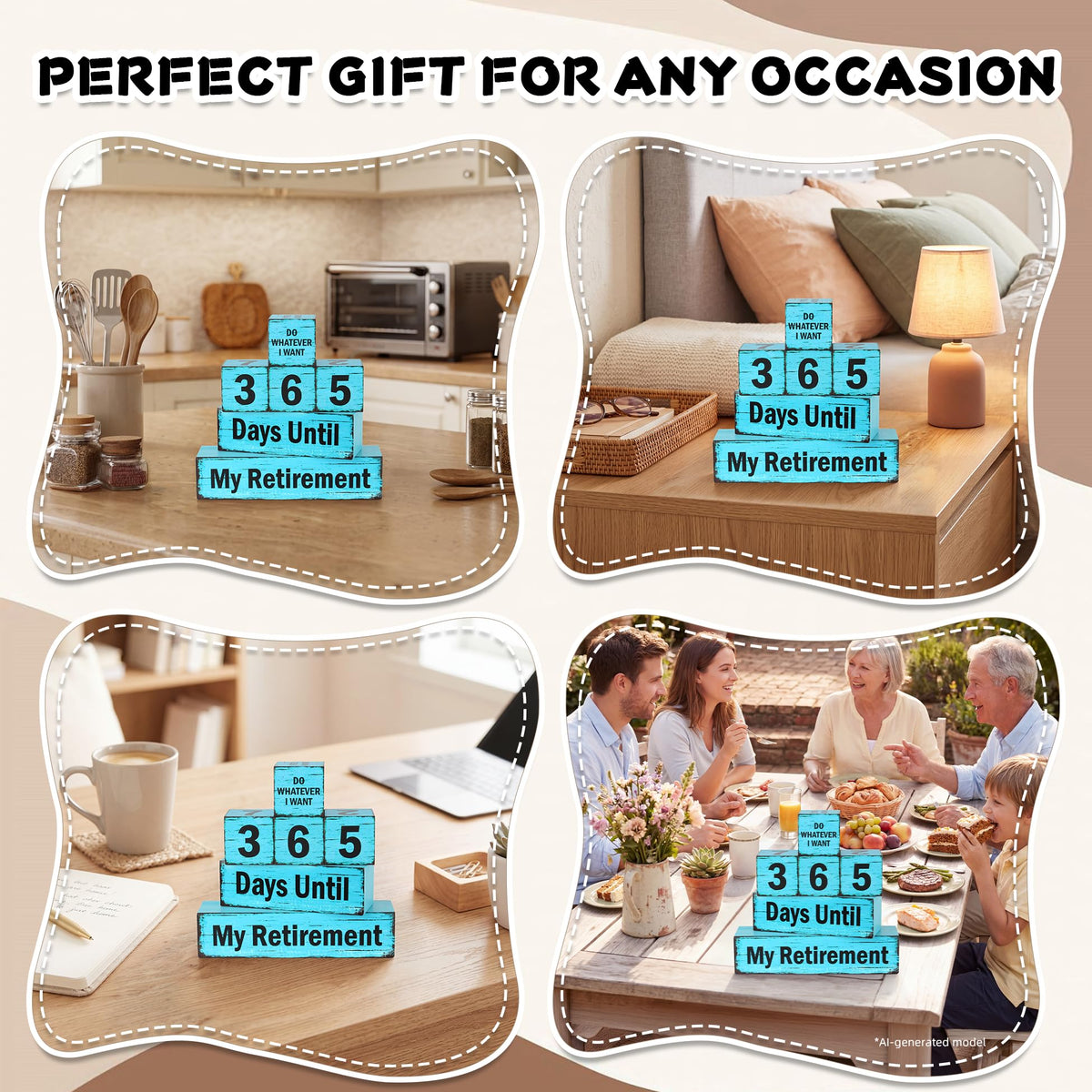 7 Pcs 365 Days Retirement Countdown Wooden Table Decor, Retire Activities Decision Dice Table Decorations for Home Office