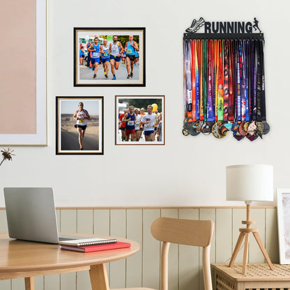 Goutoports Medal Holder Display Hanger Rack Frame for Sport Race Runner - Running Medal Hanger Display - Sturdy Black Steel Metal Over 60 Medals Easy to Install