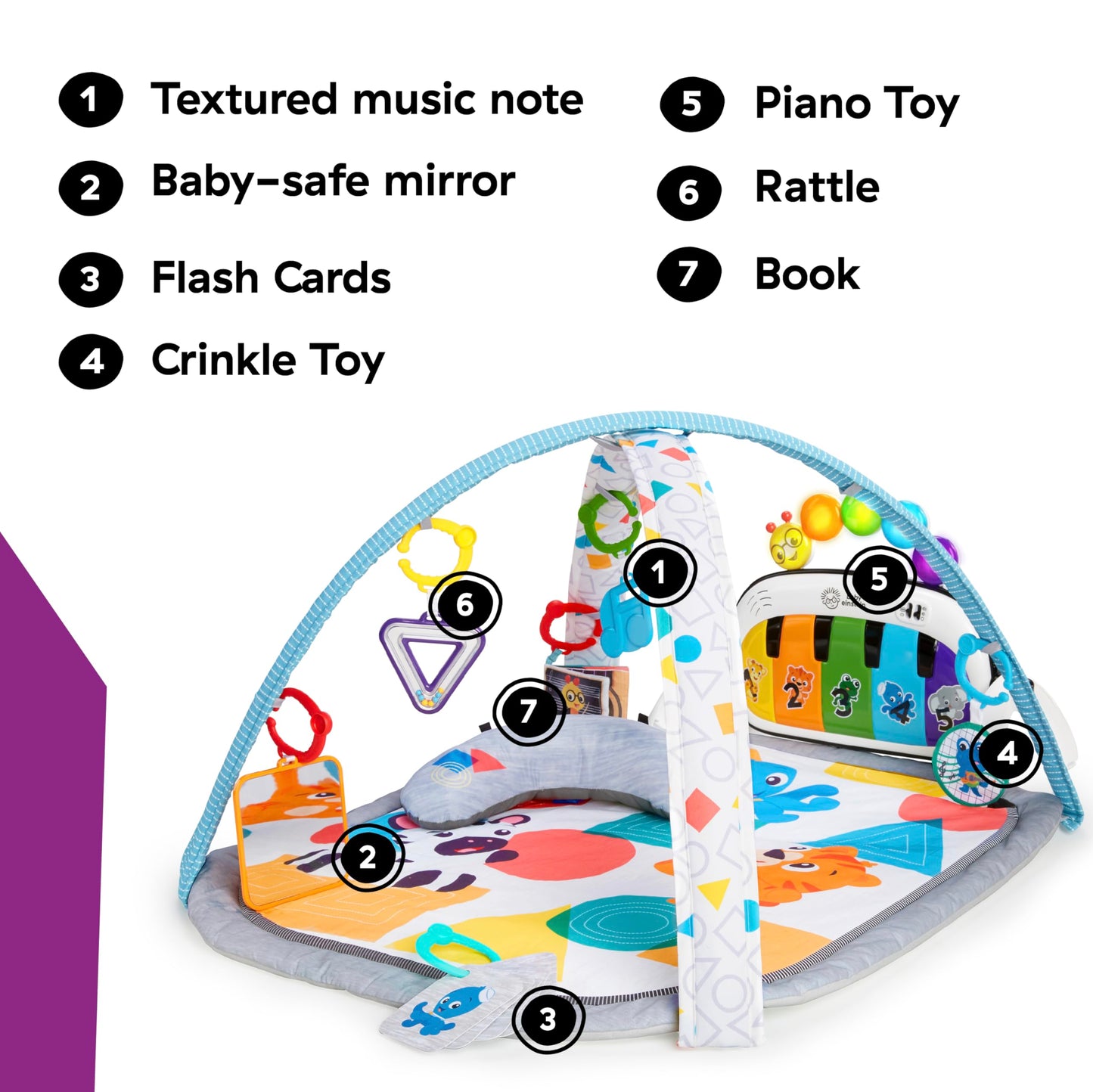 Baby Einstein, 4-in-1 Kickin' Tunes and Language Discovery Play Gym with Piano, Mat with Detachable Activity Toys, Lights, Sounds and Music, Ages Newborn +