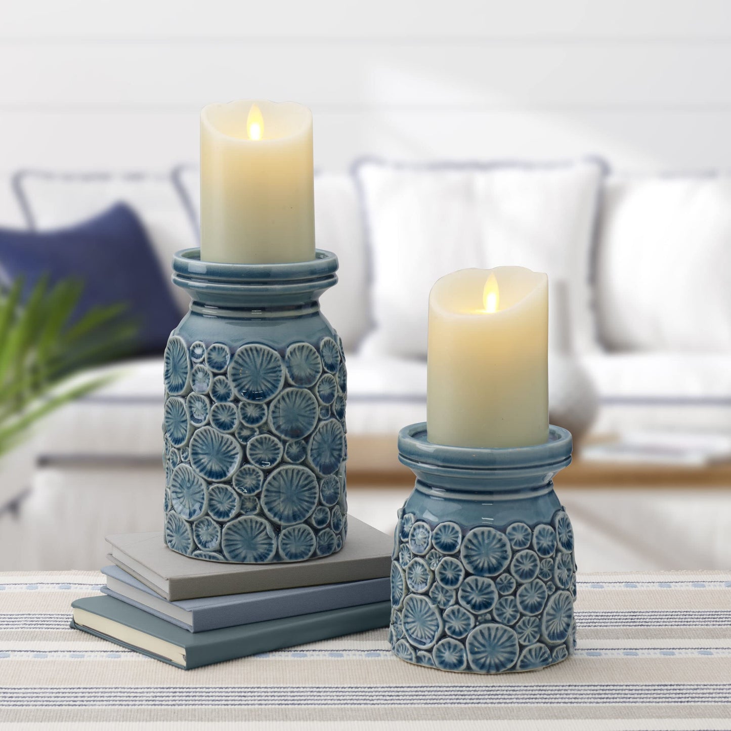 Fitz & Floyd Fitz and Floyd Coastal Home Seashell Pillar Candleholder, Aqua