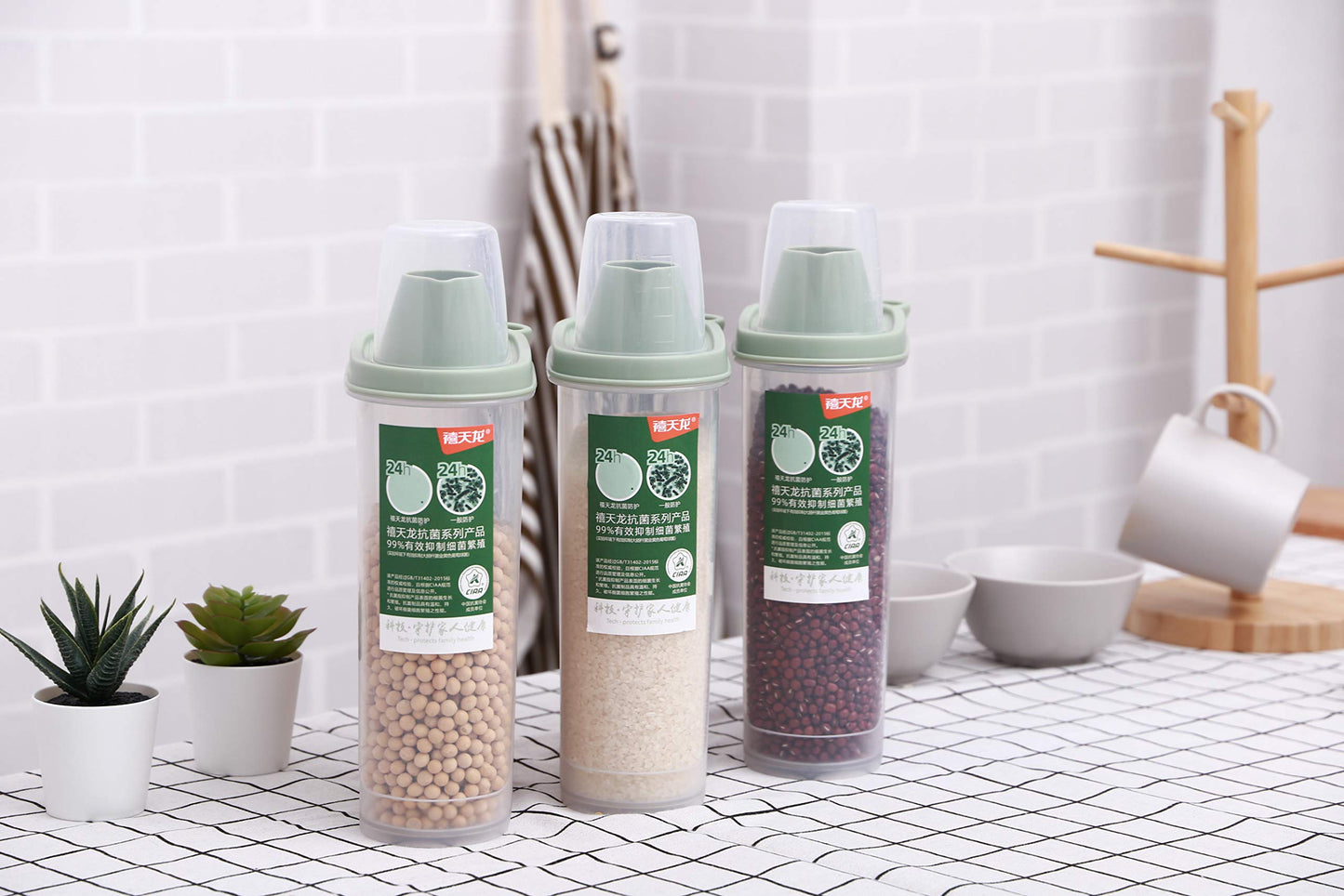 Citylife 2 Pack Dog Food Storage Container Airtight Cat Pet Food Storage Container with Measuring Cup Pour Spout Food Dispenser for Dog Cat Bird, 18.8 * 9.2 * 30 cm, 2 * 2.3 L (Green)
