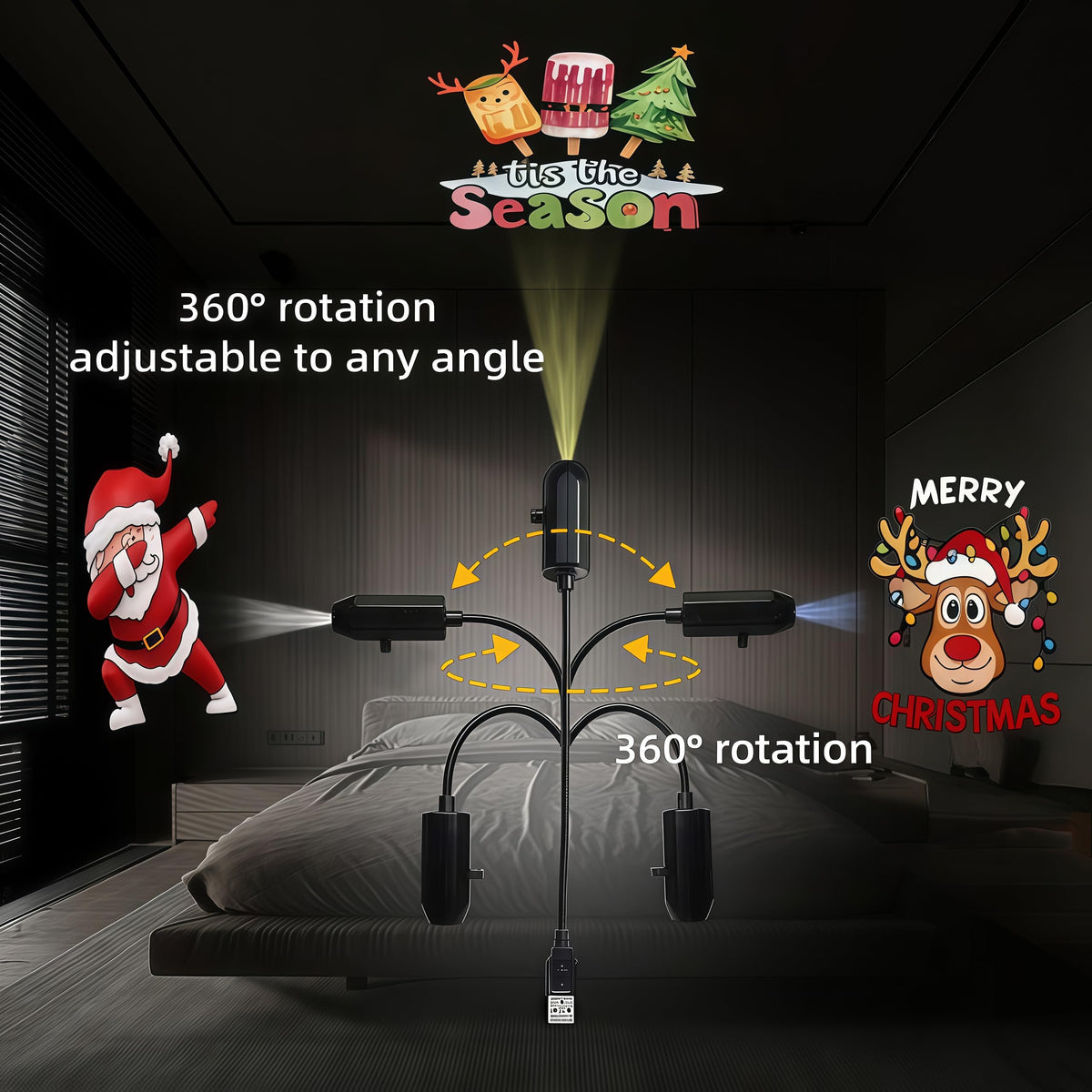 Christmas Ambience Projector Light with 10 Festive Pattern Lenses, LED Holiday Night Light Display, USB Powered Indoor Decoration for Home and Party