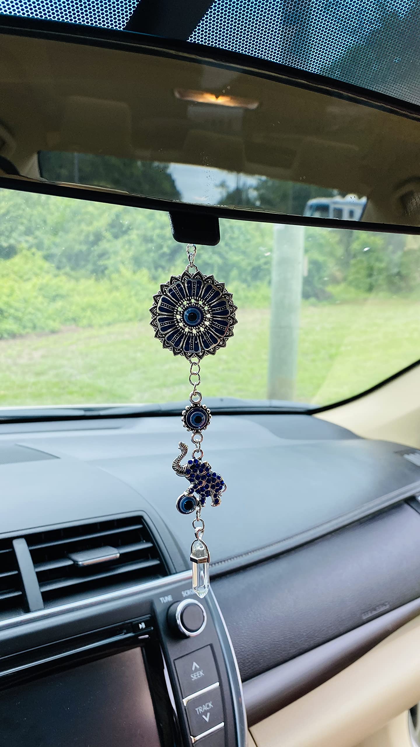 LUCKBOOSTIUM Elephant with Blue Sandstone Crystal and Mandala Hanging Pendant - Sign of Good Luck & Blessing - Home & Office Decorative Accessories - Car Ornaments for Rear View Mirror