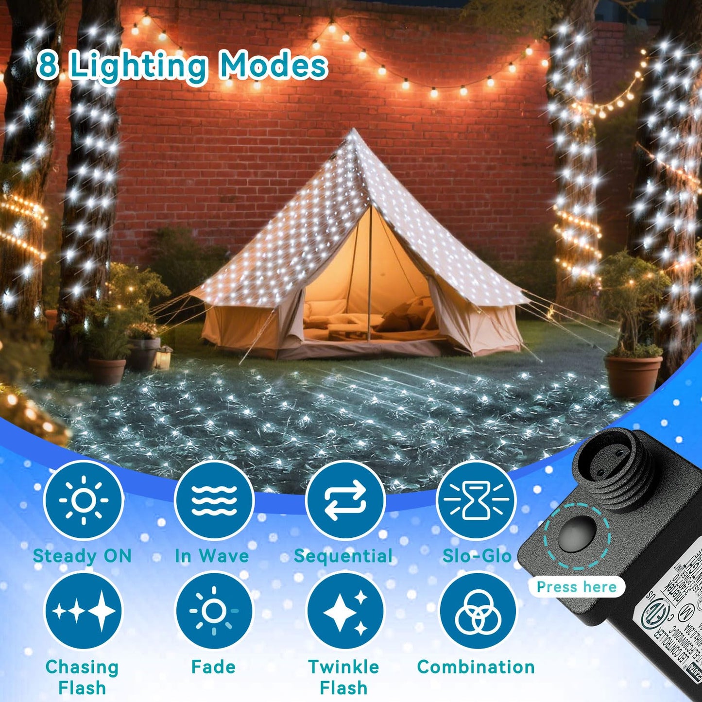 LitHome 14.8FT x 5FT Christmas Net Lights, 300 LED Net Lights Outdoor Mesh Light with 8 Modes, Connectable Waterproof Cool White Christmas Mesh Light for Bushes, Garden, Backyard, Xmas, Holiday Decor