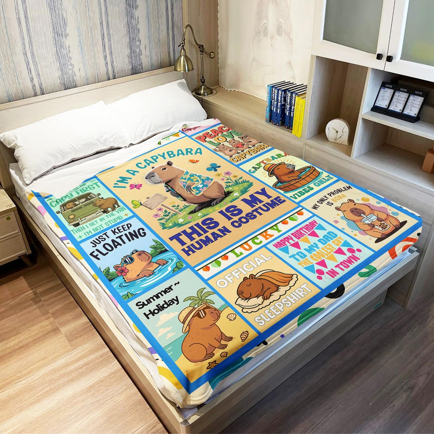 XSMEI Capybara Throw Blanket, Funny Quotes Cartoon Design, Soft Cozy Fleece Blanket for Couch Bed, 60 x 80 Inches