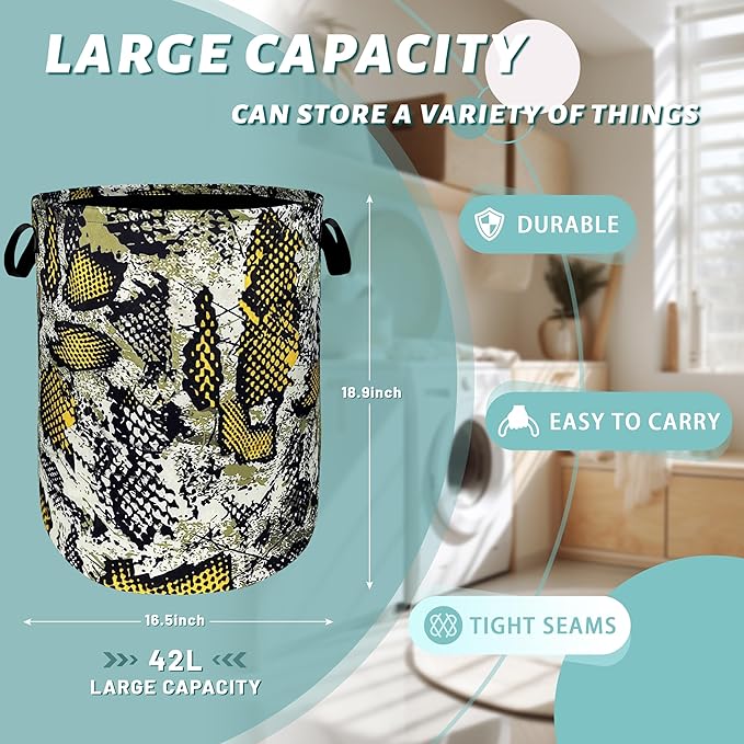Retro Snake Texture Laundry Hamper Animal Snake Colorful Laundry Basket