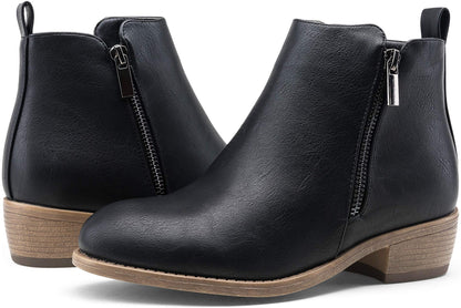 Jeossy Women's Black Ankle Boots, Classic Low Heeled Short Booties, 905 - Black Pu, Size 11 US - Casual Comfortable Boots (DJY905 Black 11)