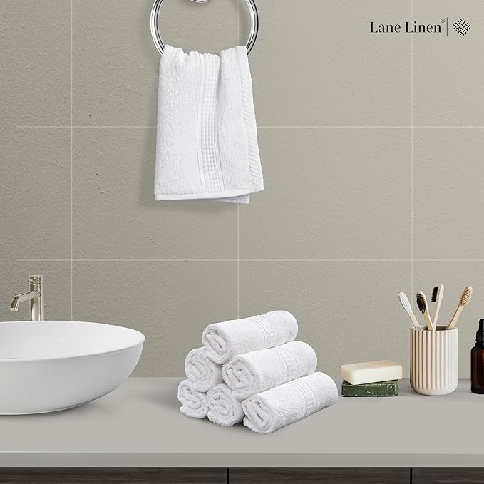 LANE LINEN 6 PC Wash Cloths Bathroom Set -100% Cotton Highly Absorbent