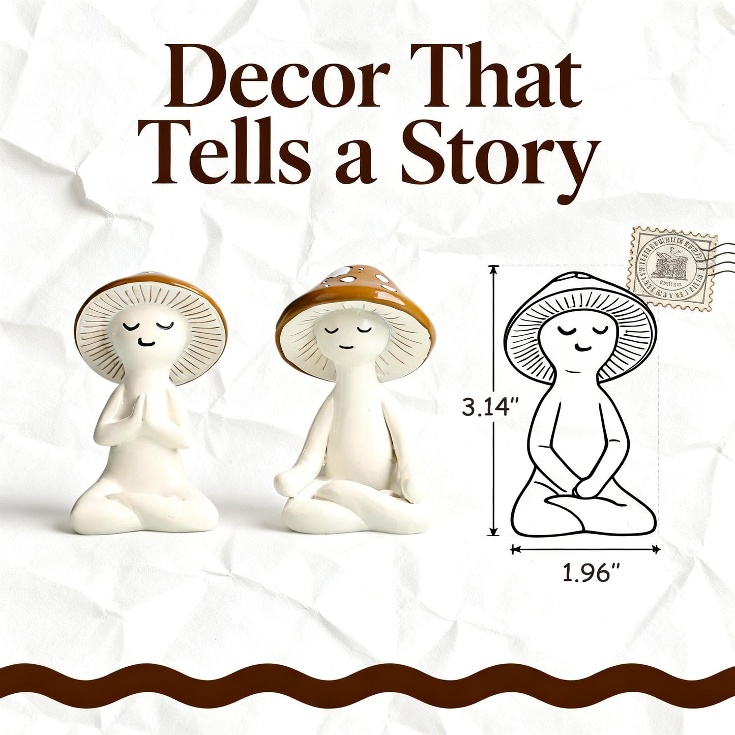 O-FarFarm 3 Pcs Mushroom Decor Figurines - Meditation Decor Statues for Living Room, Bedroom, Office - Resin Sculptures for Mindfulness Enthusiasts Home Decor Lovers Nature Lovers (White-Brown)
