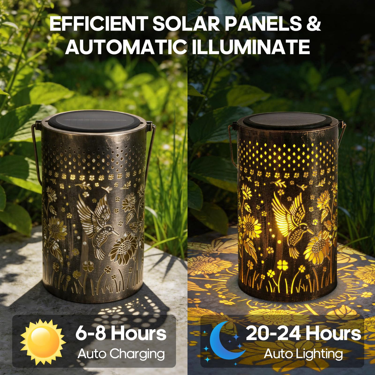 Solar Lanterns Outdoor Waterproof Christmas Gifts Hummingbird Sunflower Garden Decor, Best Gifts for Mom Women Grandmom, Hanging Metal Lantern Lights for Patio, Pathway, Yard, Landscape, Lawn
