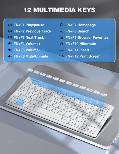 TECKNET Mini Wireless Keyboard and Mouse Set, 2.4G Cordless USB Keyboard and Silent Mouse Comb with Nano USB Receiver, 12 Multimedia Shortcuts for Computer, PC, Laptop, Desktop, Android Smart TV