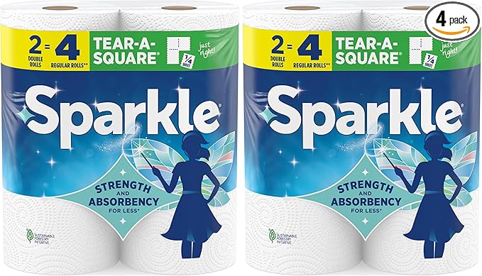 Sparkle Tear-A-Square Paper Towels, 2 Double Rolls = 4 Regular Rolls,