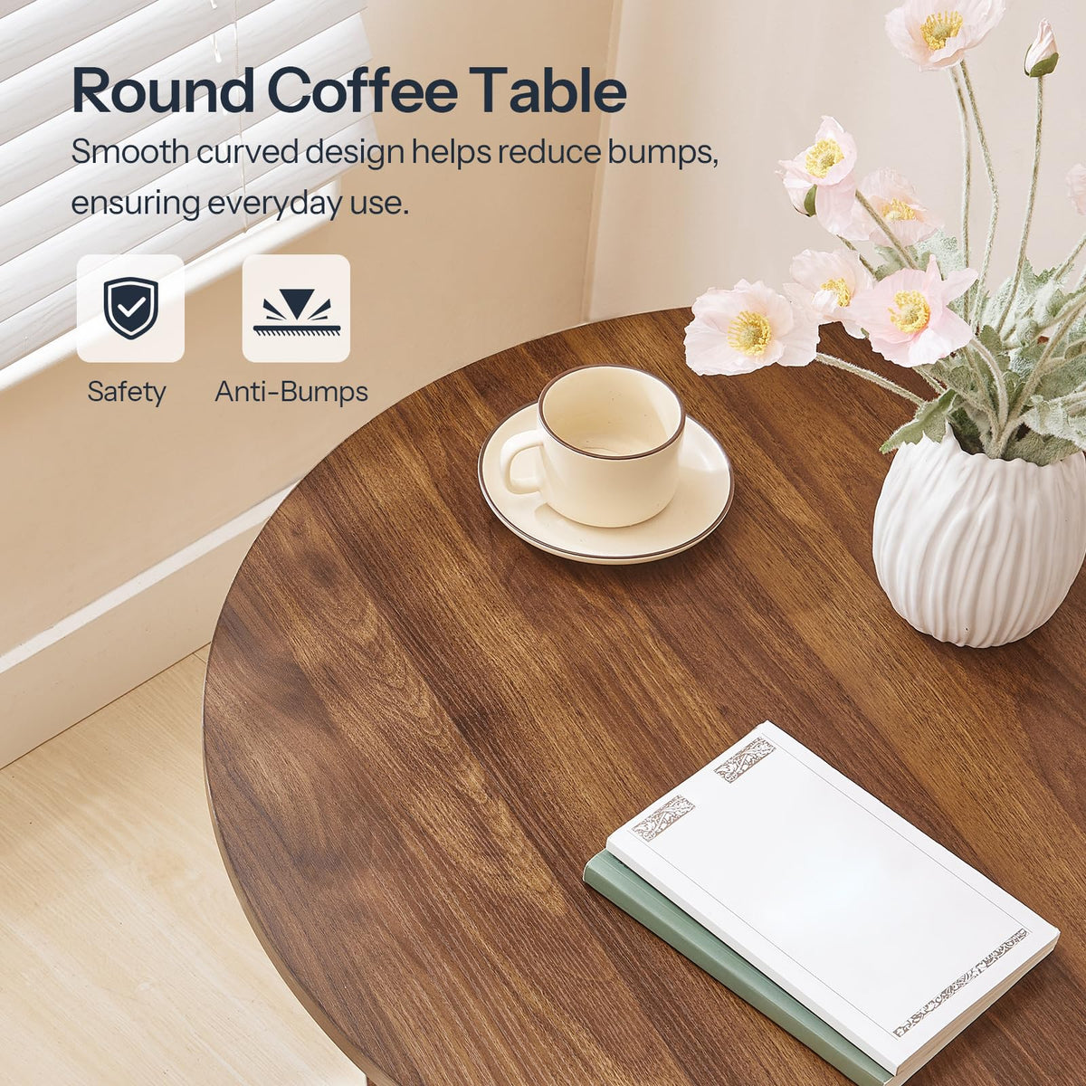 HOOBRO Coffee Table, 2-Tier Round Coffee Table, Mid-Century Modern Coffee Table for Living Room, Center Table with 2-Tier Open Storage Shelf, Home Office, Walnut WL75KF01