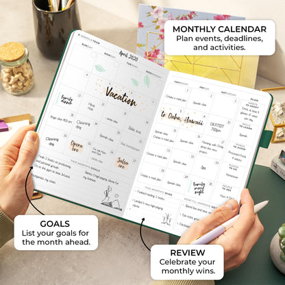 Clever Fox Planner Daily Premium – Undated Daily Planner with Hourly Schedule, Personal Organizer, Productivity Journal, 6 Months (Forest Green)