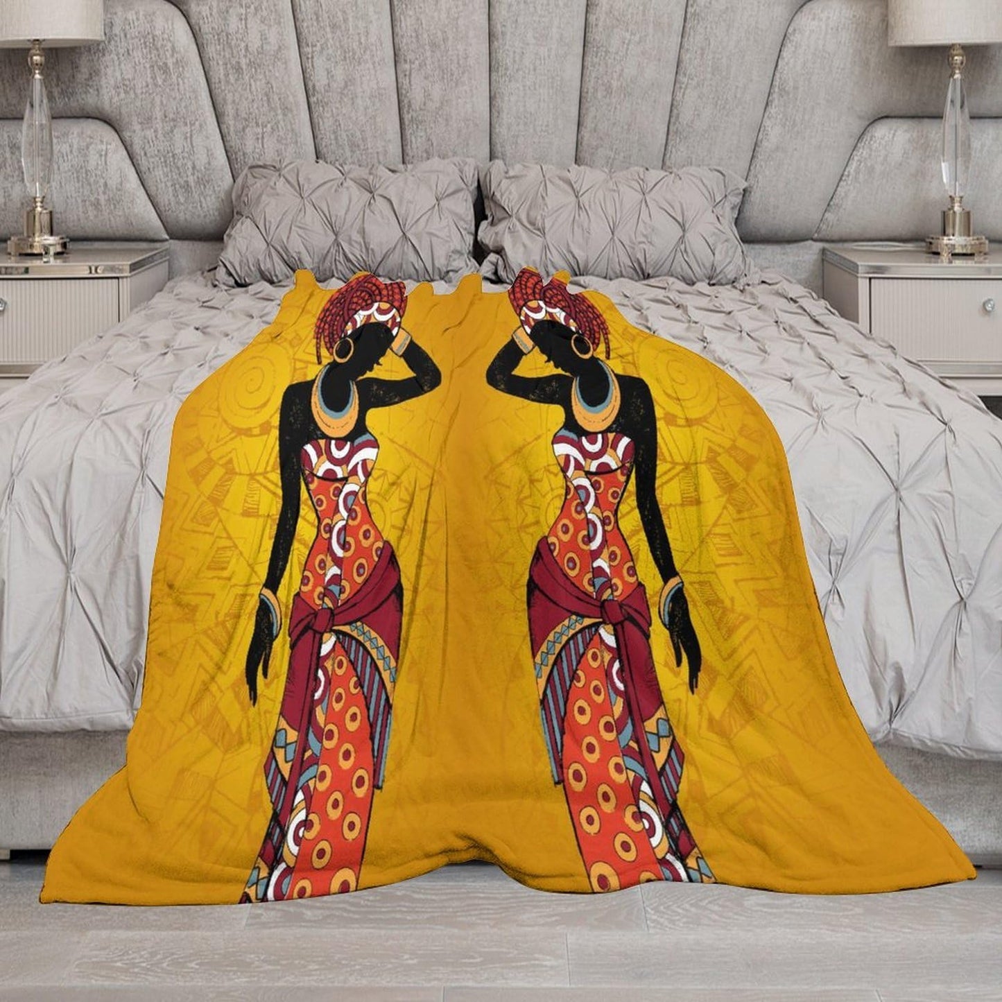 ZhiRain African Woman Throw Blanket Tribal Ethnic Afro Bohemian Blanket for Sofa Bed Couch Chair Or Dorm 50"x60"