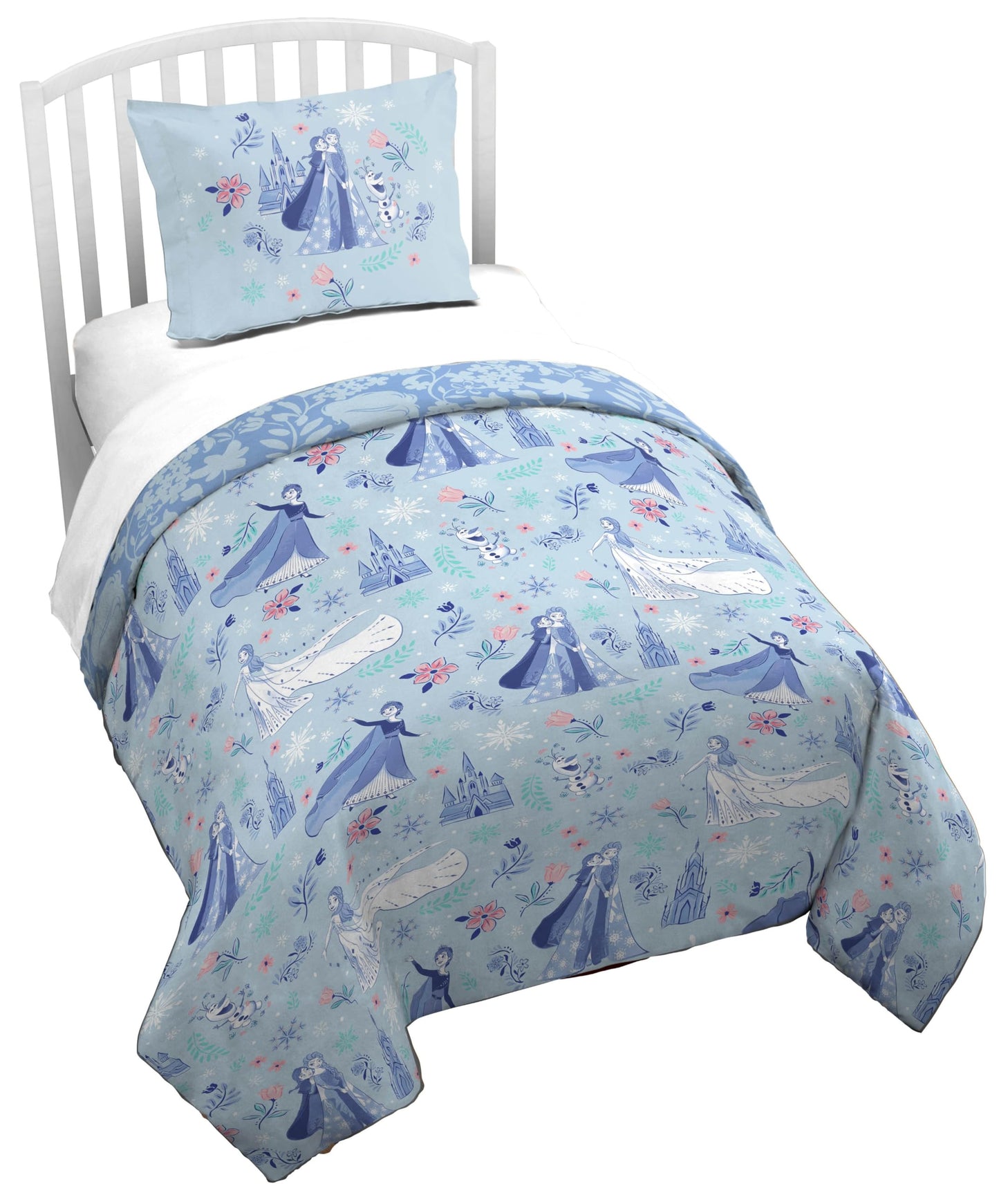 Jay Franco Kids Duvet Cover Set with Sham & Pillowcase – Ultra-Soft Bedding for Room Decor, Cover ONLY Comforter NOT Included, Blue - Frozen, 2 Piece Twin
