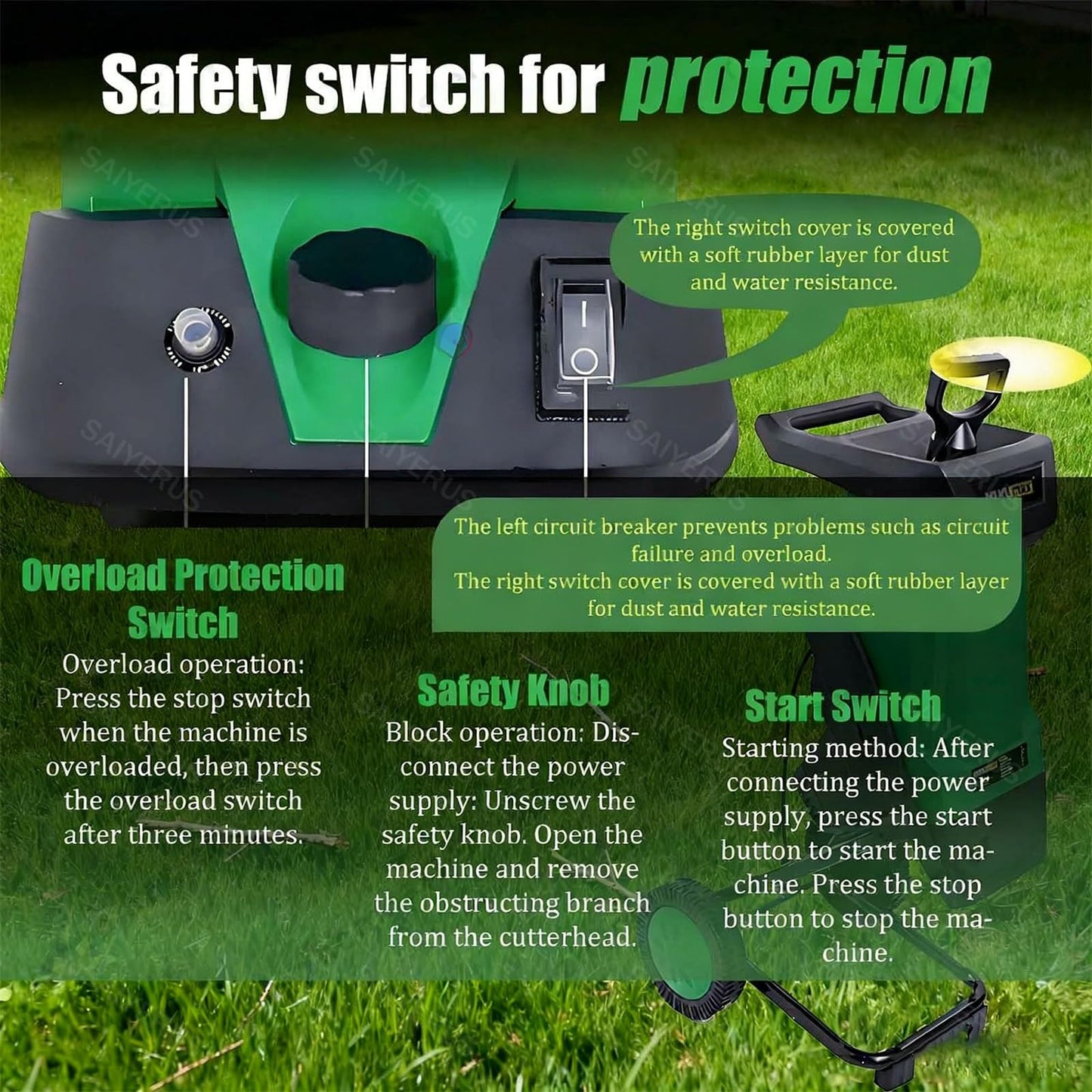 SAIYERUS Wood Chipper, 2400W 1.6" Cutting Diameter Electric Wood Chipper & Shredder with 50L Collection Bag, Efficient Mulcher for Easy Cleanup and Ideal for Yard Waste, Branches, and Leaves