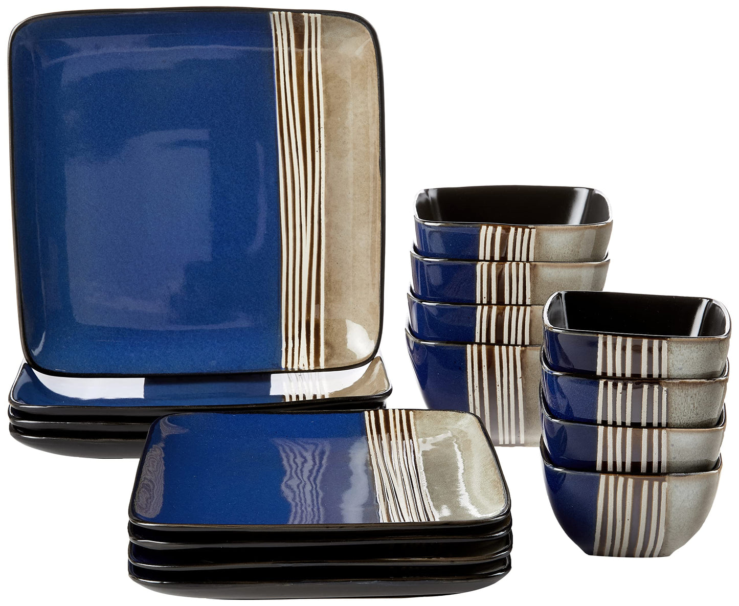 Elama 16 Piece Double Bowl Stoneware Dinnerware Set with Service for 4