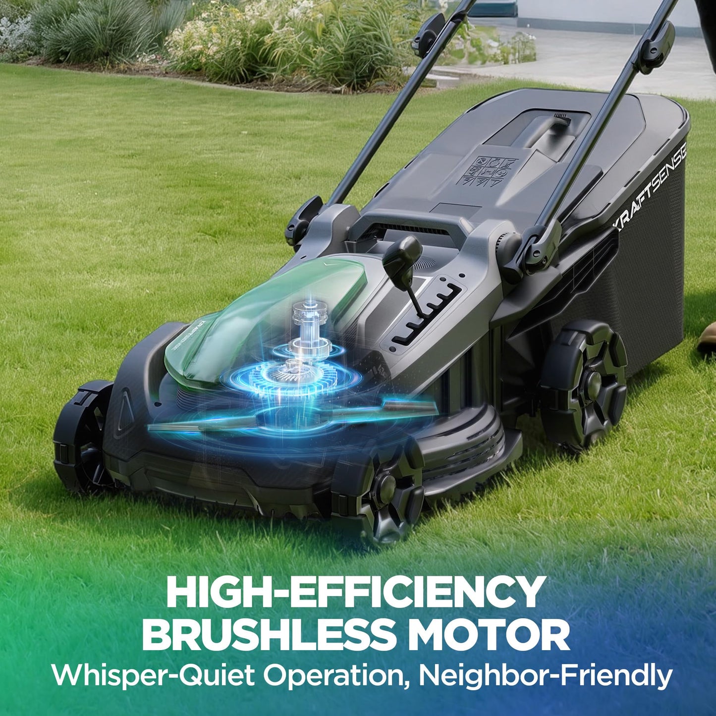 KraftSense 18" Electric Lawn Mower, 40V Cordless Lawn Mower with 2x5.0Ah Batteries, Brushless Motor, 2-in-1 Mulching & Bagging, 6-Position Height Adjustment, for Medium Yards