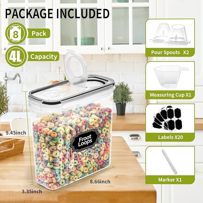 Skroam 8PCS Cereal Containers Storage, Airtight Food Storage Containers