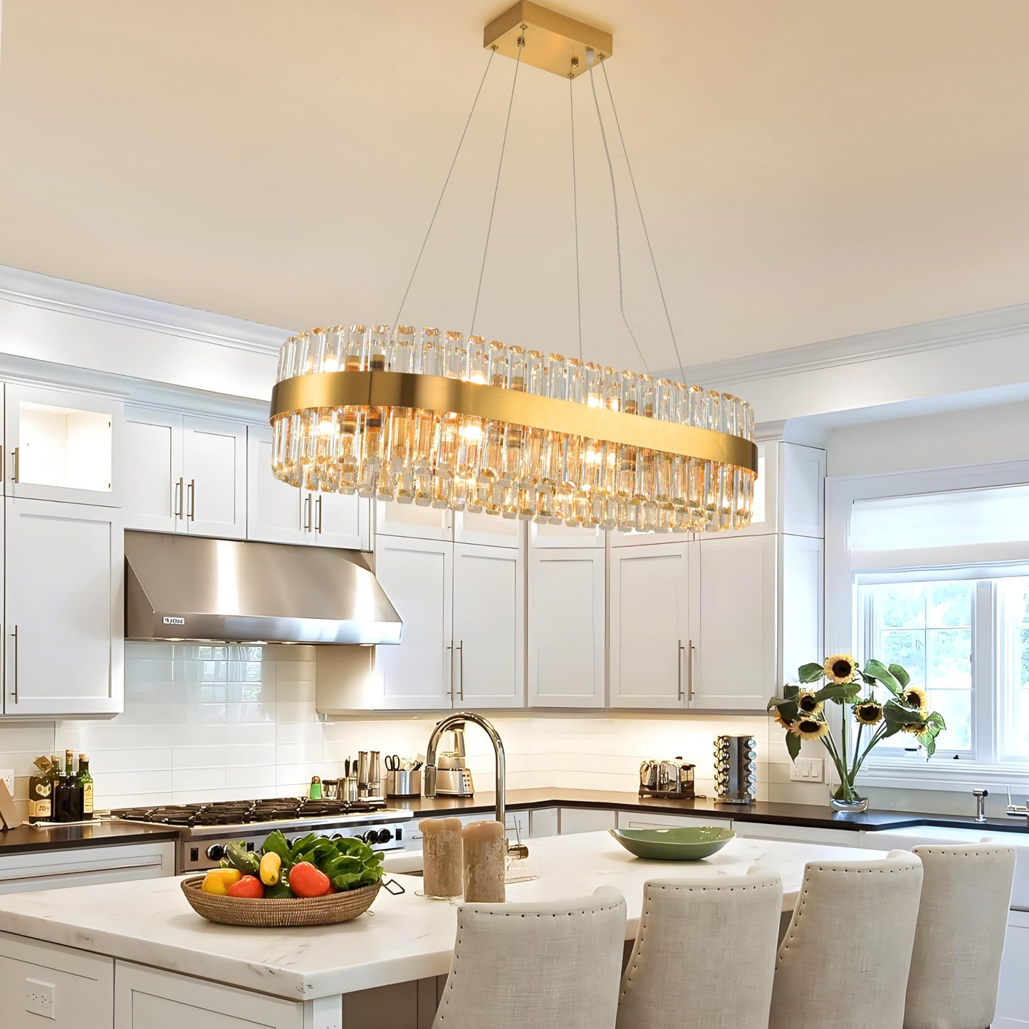 MADEM Modern Chandelier for Dining Room,16-Light Brass Gold 2-Tiers Rectangle Chandelier with Adjustable Length 51.18",Crystal Chandelier for Living Room, Dining Room,Kitchen Chandelier Over Table