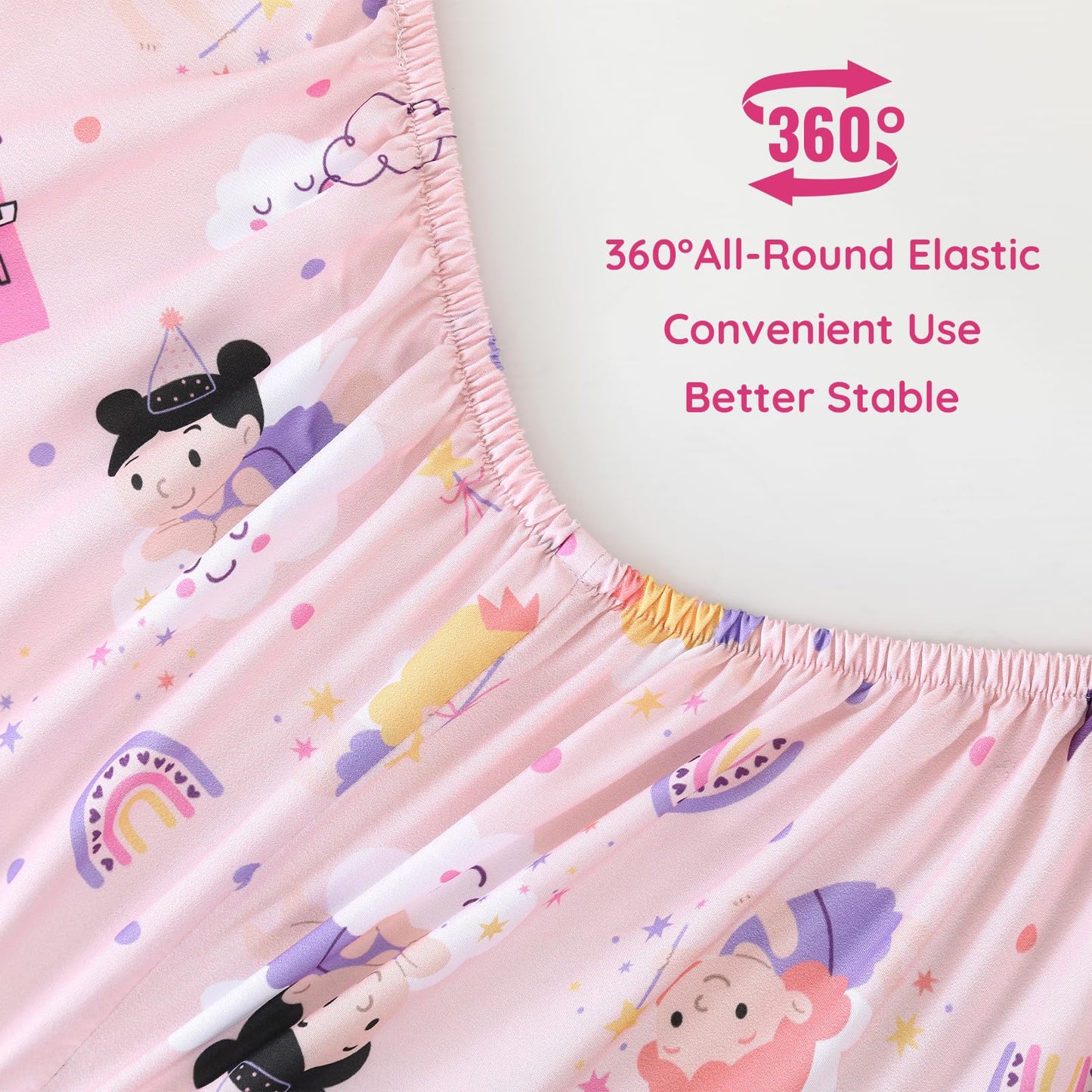 MCO Twin Sheets Set Kids, Soft Microfiber Bed Sheet Set for Boy Girls, 3 Pieces Breathable Twin Sheets Pink Fairy Castle