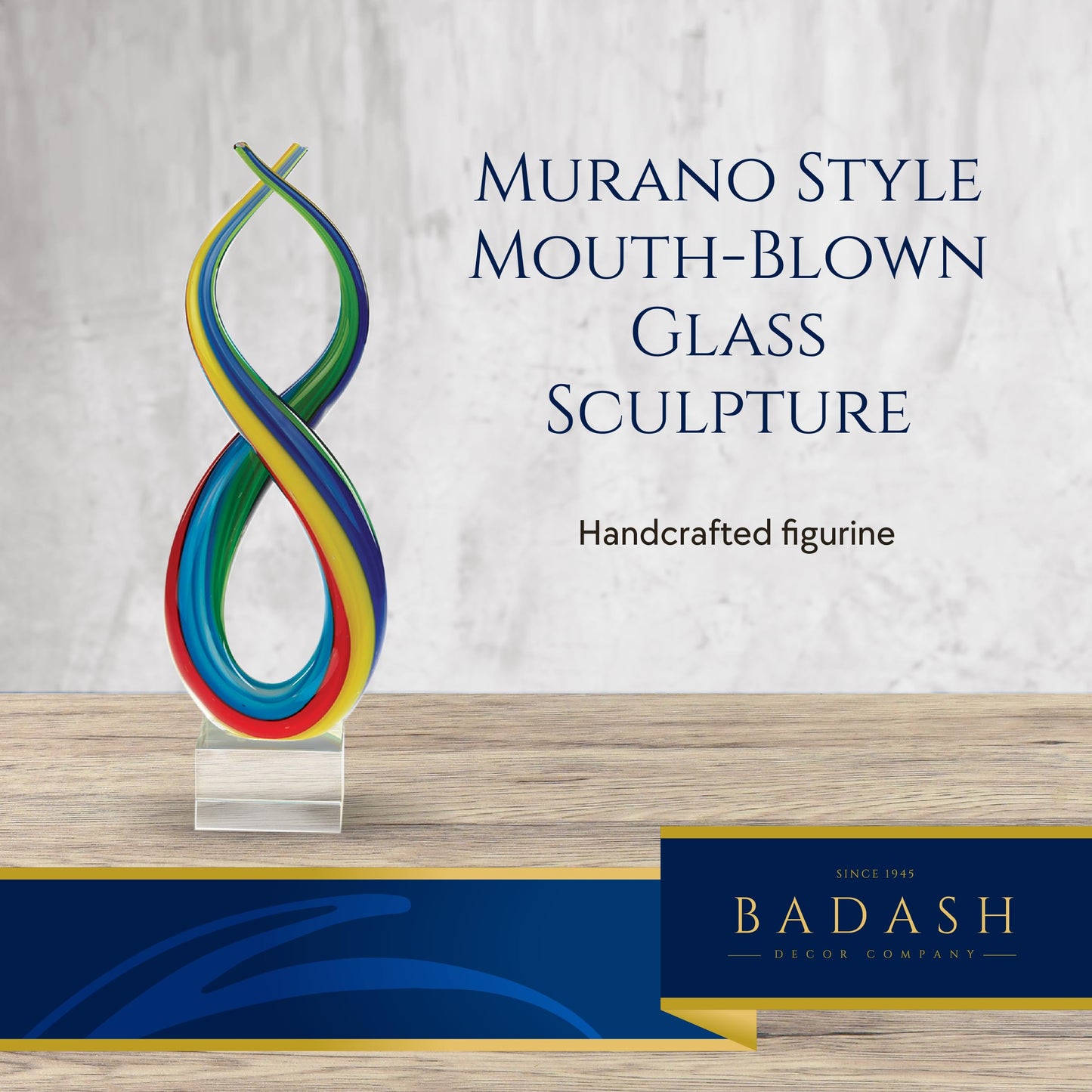 Badash Rainbow Murano-Style Art Glass Sculpture Centerpiece, 14 Inch