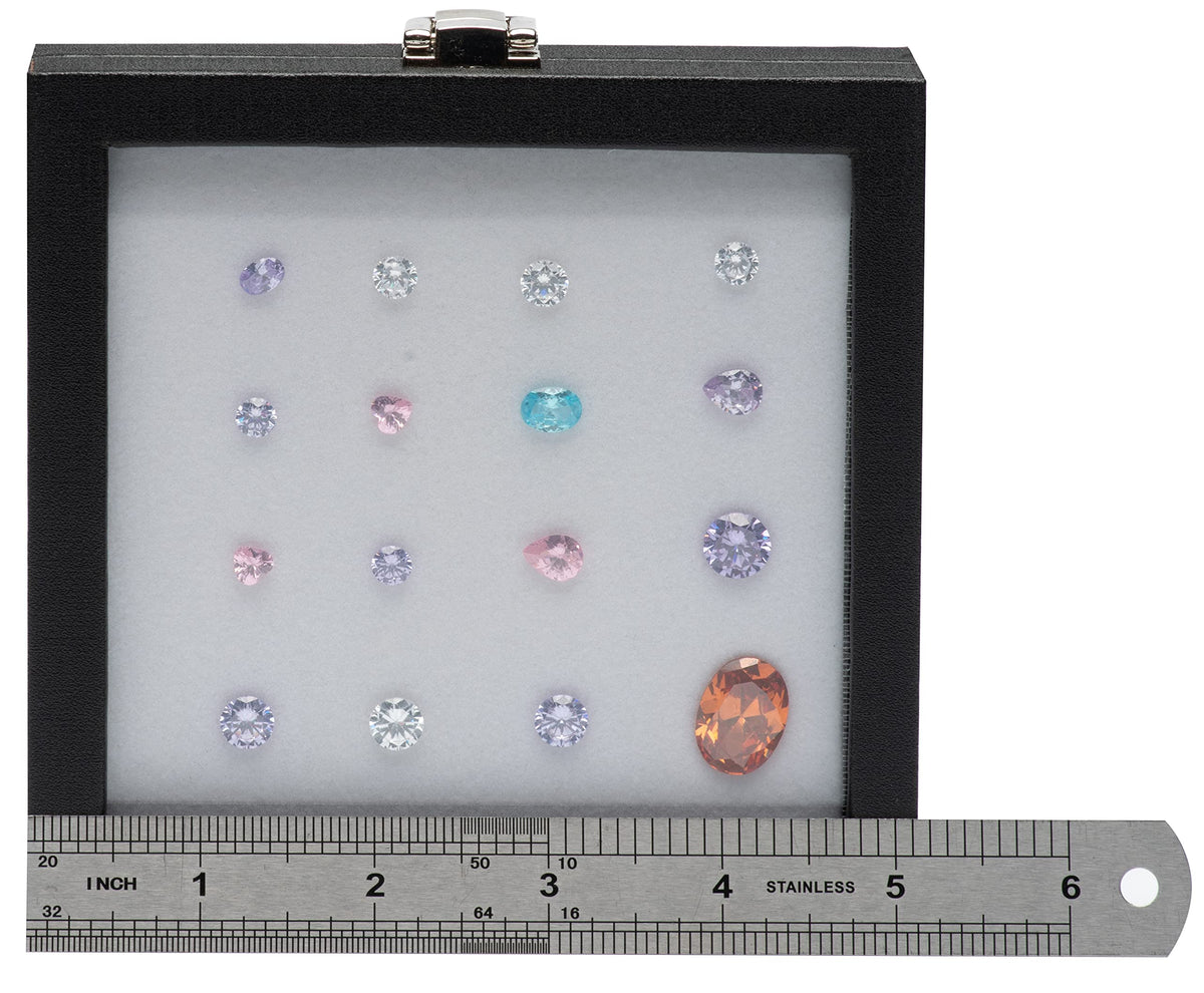 Giftop Jewelry Display Case Tempered Glass Top Lid Black Leatherette,Gemstone Display Case Jewelry Storage Box with Metal Clasp (Medium)
