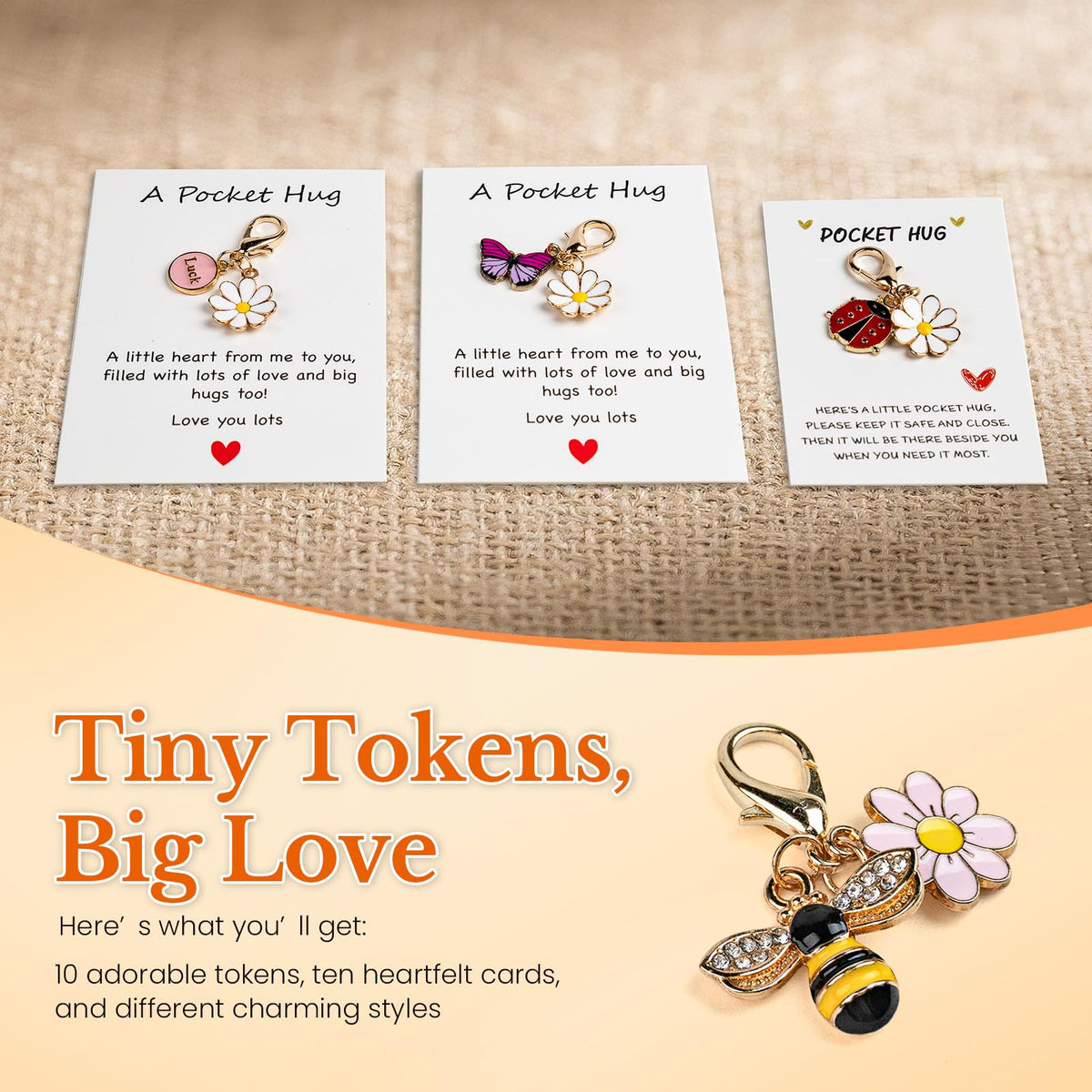 mountova 10 Sets Pocket Hug Card with Cute Mini Size Tokens, DIY Sentimental Gift for Encouragement Anxiety Relief & Emotional Support – Inspirational Keepsake for Friends Family Kids & Loved Ones
