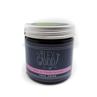 The Ilex Wood - Rose and Frankincense Face Cream - 100% Natural Handcrafted, Vegan, Moisturising, Anti Ageing, Wrinkle and Line Reducing Ingredients, Cruelty-Free, Palm Oil Free, Plastic Free - 60ml