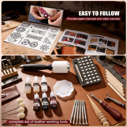 Leather Working Kit-Leather Crafting Tools with Cowhide and Paint Set-Men's Wallet DIY Kit-Hobbies for Women and Men-Art and Crafts for Adults- Birthday Gift for Men,Dad,Boyfriend,Husband