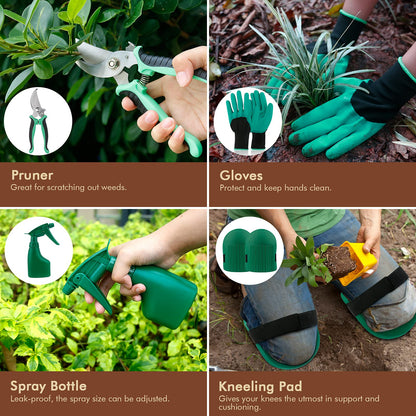 YAUNGEL Gardening Tools Set, Garden Tool Kit with Outdoor Hand Tools, Grass Shears, Garden Gloves, Storage Tote Bag, Garden Tools Set Gifts for Women and Men