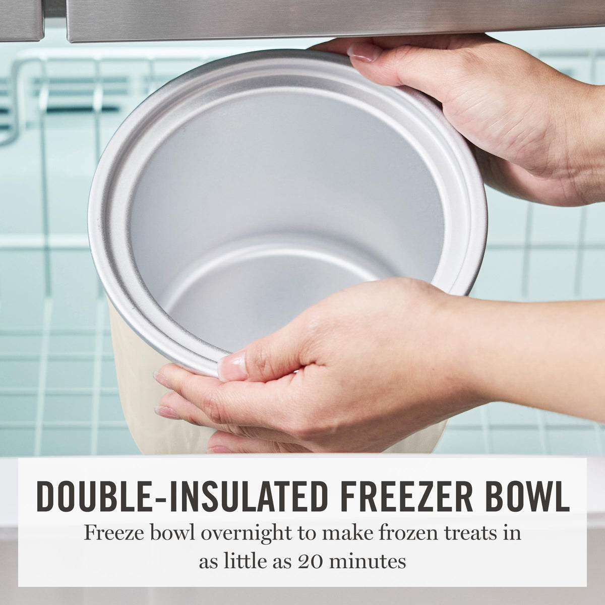 Martha Stewart Ice Cream Maker, 2 Quart Double-Insulated Freezer Bowl, Sorbet & Frozen Yogurt, Ready in 20 Minutes, Mix-Ins Chute, Easy to Clean, Linen Cream
