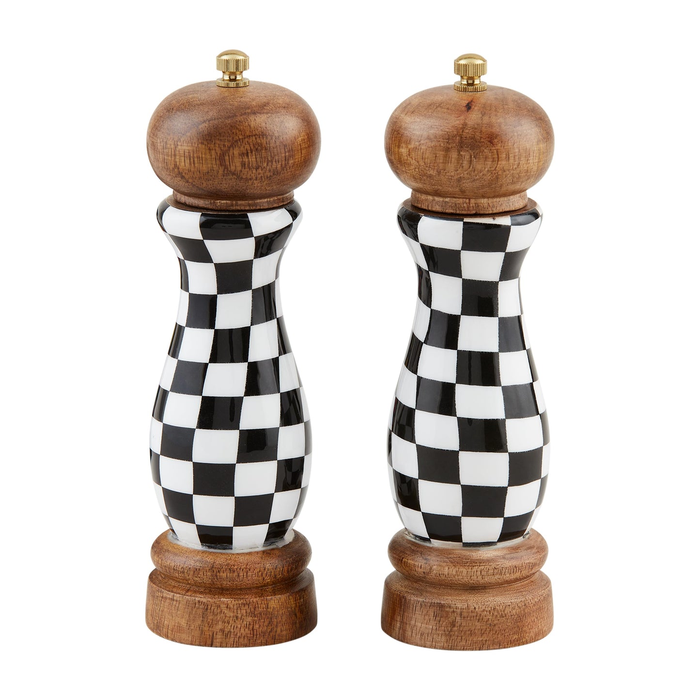 Mud Pie Checked Salt Pepper Grinders; 8" x 2 1/4" dia