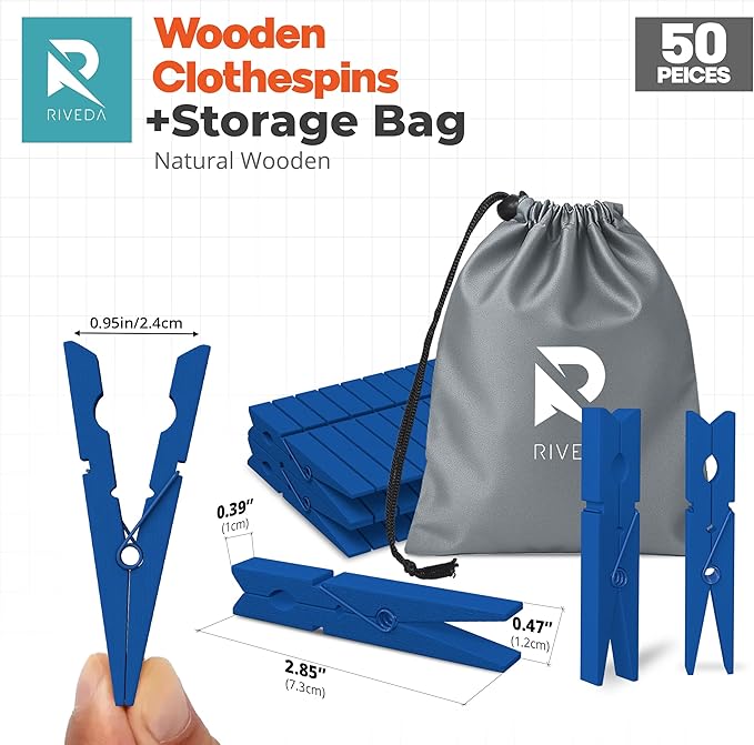 RIVEDA 50pcs Colored Wooden Clothes Pins, Clothespins