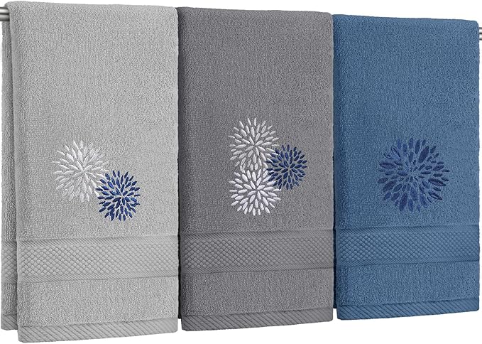 Dahlia Flower Hand Towels Farmhouse Bathroom Towels 14x29 Inch Embroidered