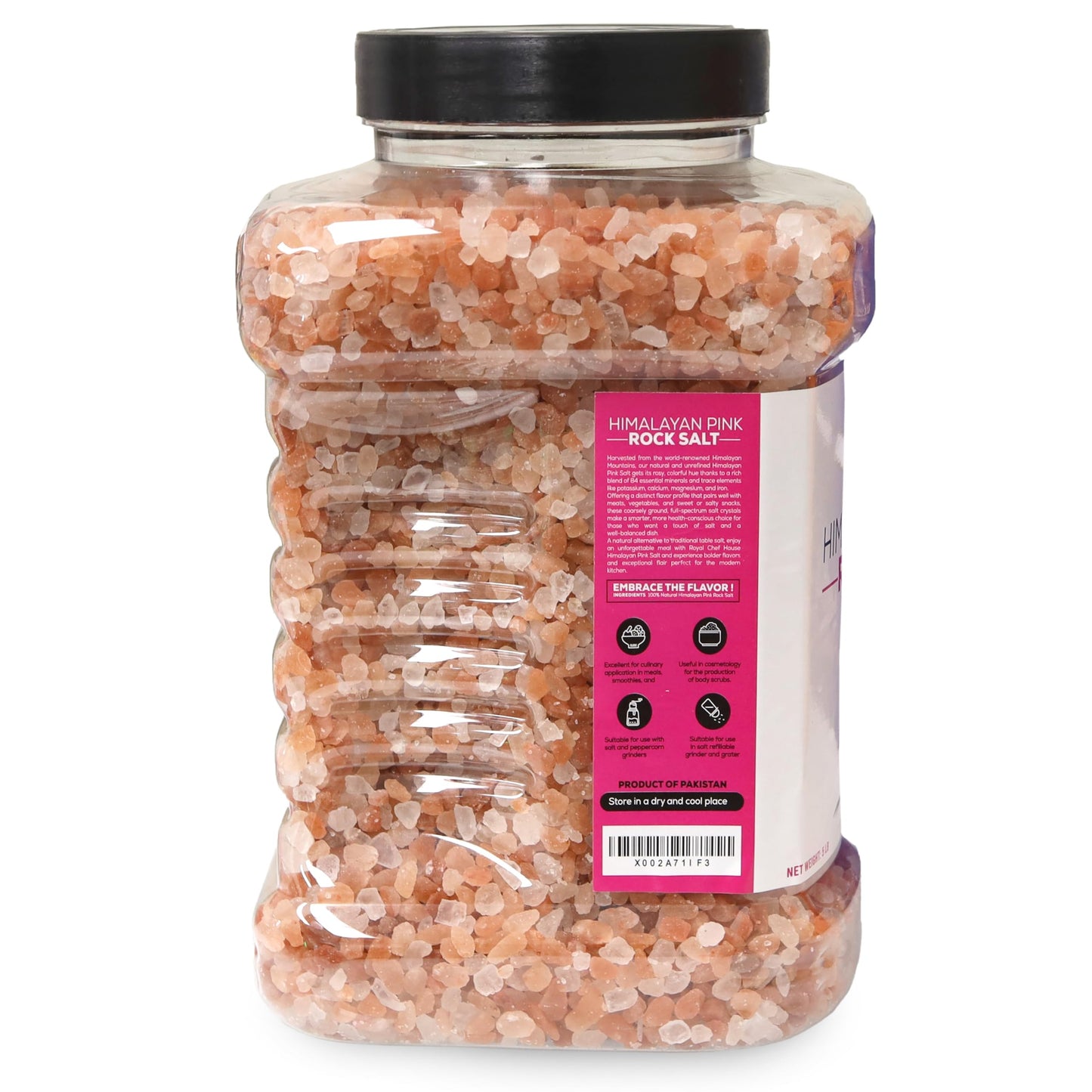 RoyalHouse, Himalayan Pink Salt 5 lbs Coarse Grain Bulk in Jar, Pure Gourmet Crystals, Natural Contains 84 Minerals, Suitable for Body Bath Scrubs, Table Salt For Grinders & Salt Mills Kosher