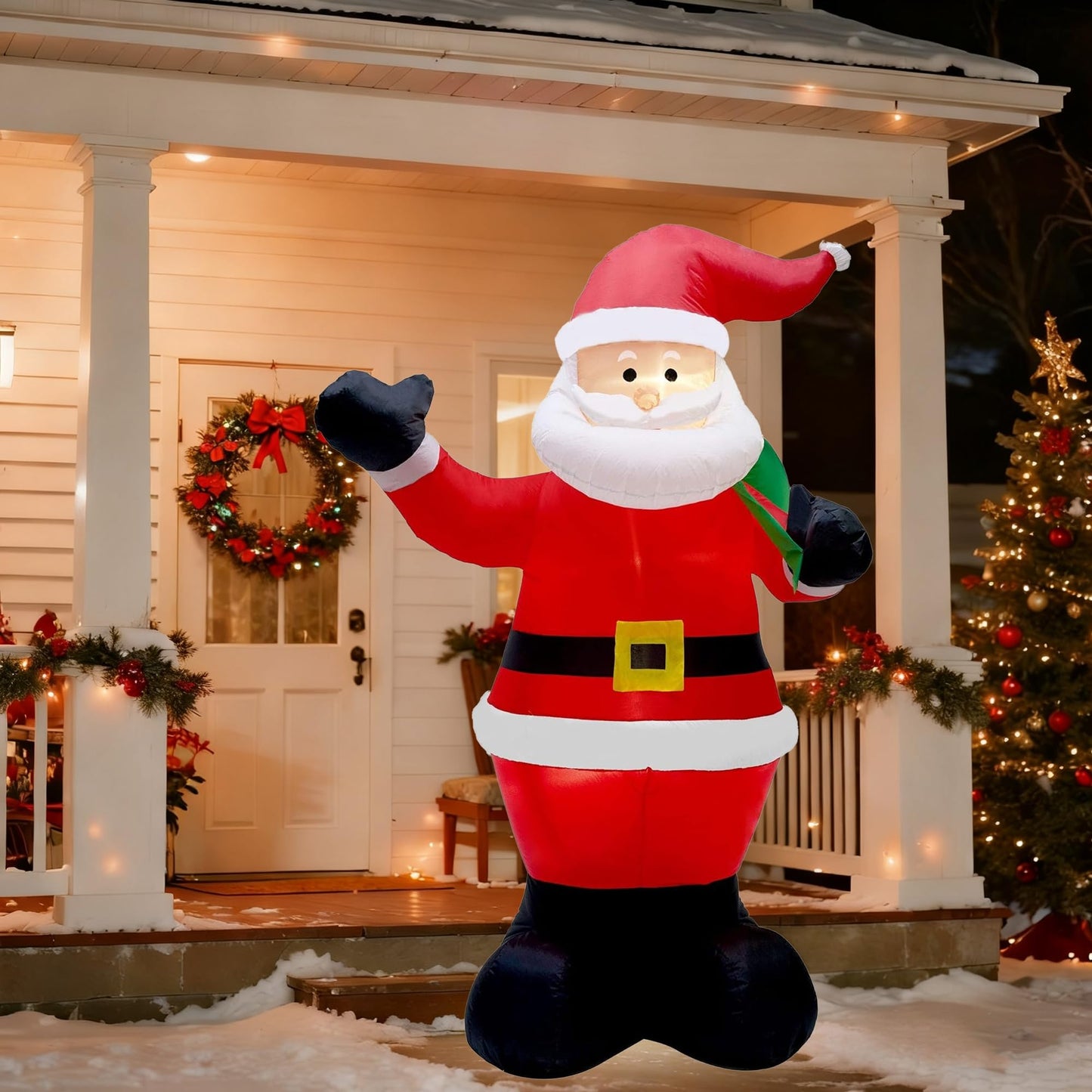 Glory Island 7 FT Christmas Inflatable Santa Claus Holding Gifts Bag, Blow Up Santa Claus with LED Lights, Lighted Christmas Decor for Yard, Indoor Outdoor Yard Garden Christmas Decoration
