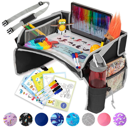 PILLANI Kids Travel Tray for Car - Car Seat Tray & Lap Desk Organizer for Kids Travel, Road Trip Activities & Airplane Essentials - Portable & Easy to Store