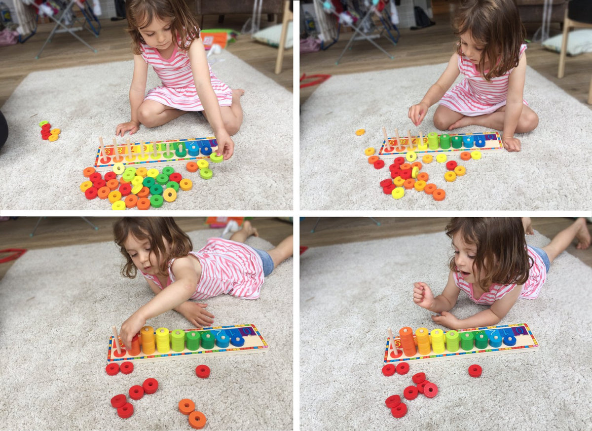 TOWO Wooden Stacking Rings and Counting Games with 45 Rings Number Blocks- Counting Ring Stacker-Wooden Sorting Counting Toy for 3 Years Old Kids Maths Learning Montessori Materials
