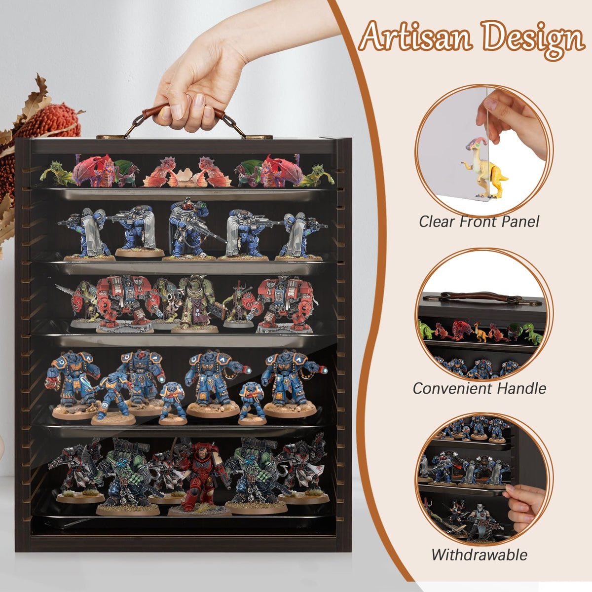 Cathyeen Miniature Display Case Display Cases for Collectibles Miniatures Storage Case Display Shelves Shelf for Collectibles for Mini Action Figures Valuable Collectibles or Crystal Stone (Black)