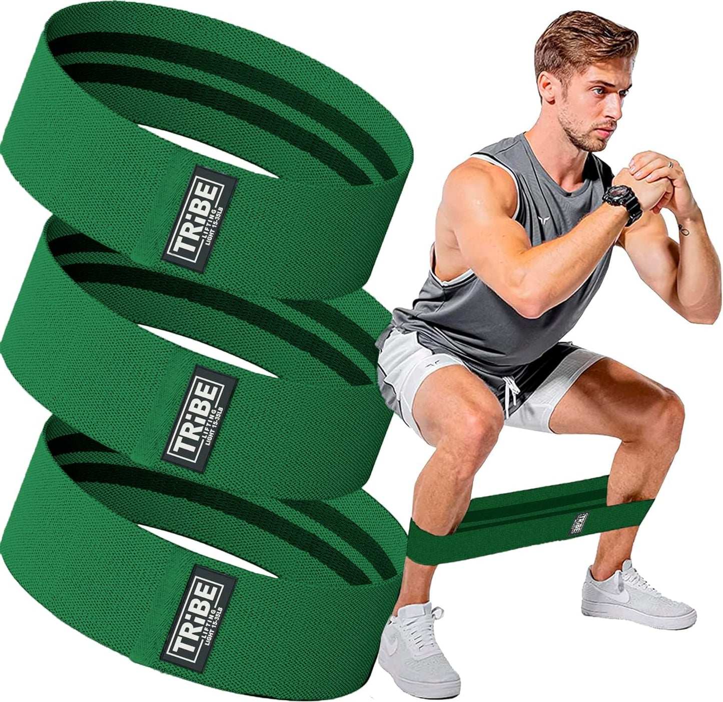 Tribe Lifting Fabric Resistance Bands for Legs - Workout Bands Resistance Bands for Men and Women - Booty Bands for Working Out - Exercise Bands Resistance Bands Set - Elastic Bands for Exercise