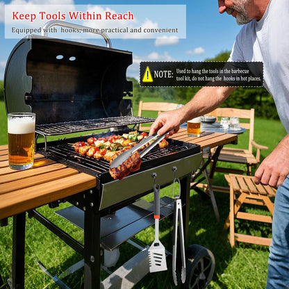 5PCS Grill Tools Set, BBQ Grilling Accessories with Spatula Tongs Apron Hooks, Portable Grill Utensils Set, Stainless Steel Grilling Tools Kit, Camping Tailgating Gifts for Men Dad