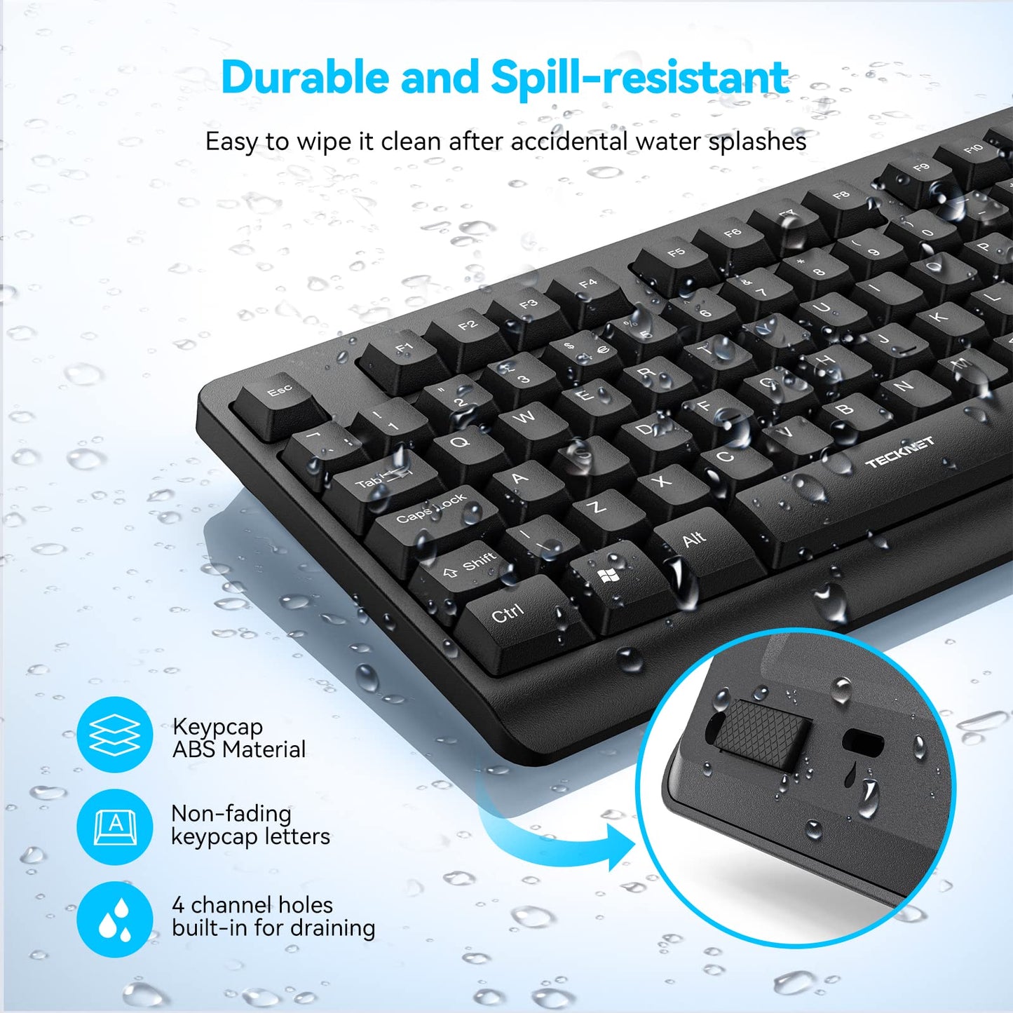TECKNET Wireless Keyboard and Mouse Set, Ergonomic 2.4G Cordless Keyboard & Mouse Combo Silent, Full-Size, Spill-Resistant with Nano USB Receiver for PC, Laptop, Computer - QWERTY, UK Layout