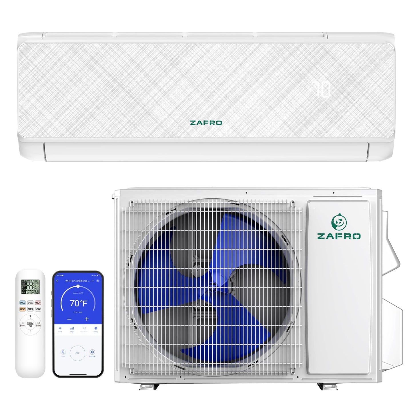 ZAFRO Wifi Enabled Mini Split Air Conditioner & Heater, 18000BTU 115V Inverter Ductless Wall AC Unit with Installation Kit, 28dB Quiet Operation 19 SEER2 Pre-Charged Mini Split, Cools Up to 1200 Ft²