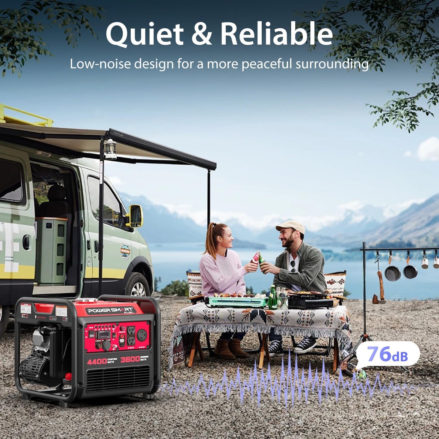 PowerSmart 4400-Watt Dual Fuel Portable Inverter Generator, PowerSmart Gas Powered, CO-Sensor, Lightweight & Quiet for Home Use and Emergency Backup, Camping, EPA Compliant