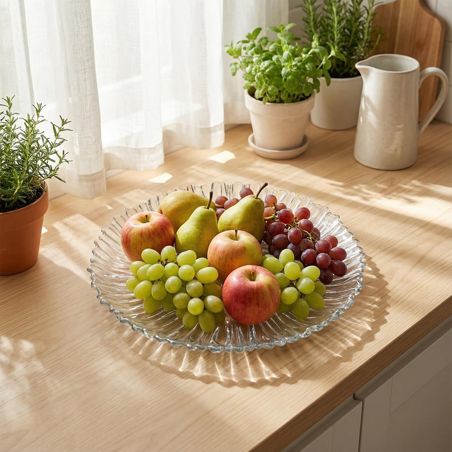 Large Glass Serving Platter 12.5” (31.5 cm) – Elegant Clear Presentation Plate for Cake, Desserts, Cheese, Appetizers & Table Decor (Ribbed 12.5”)
