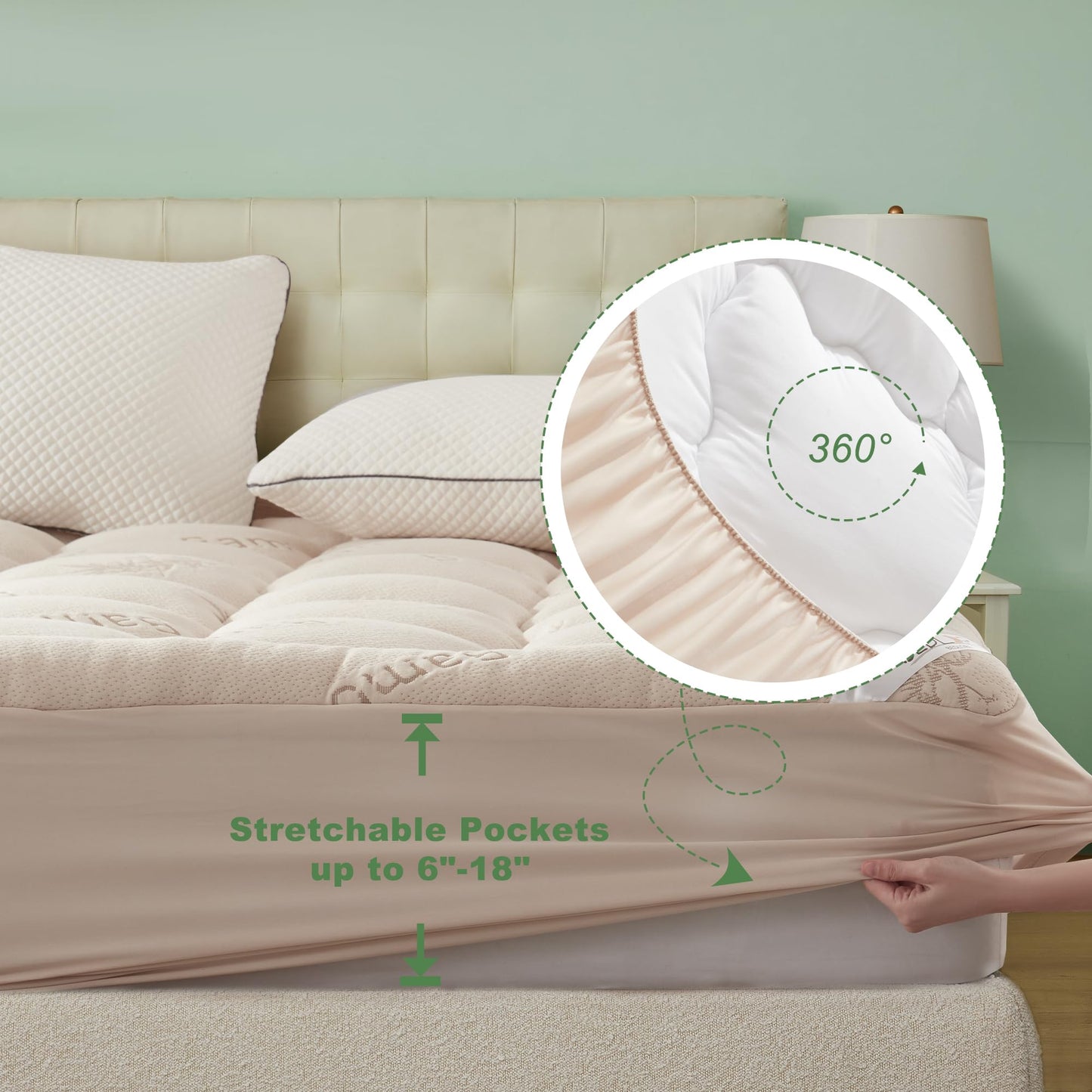 BEDLORE King Mattress Topper Viscose Derived from Bamboo, Thick Pillow Top Mattress Pad with Stretchable Pockets for 6"-18" Mattress, Soft Breathable Mattress Topper for Back Pain Relief(Beige)